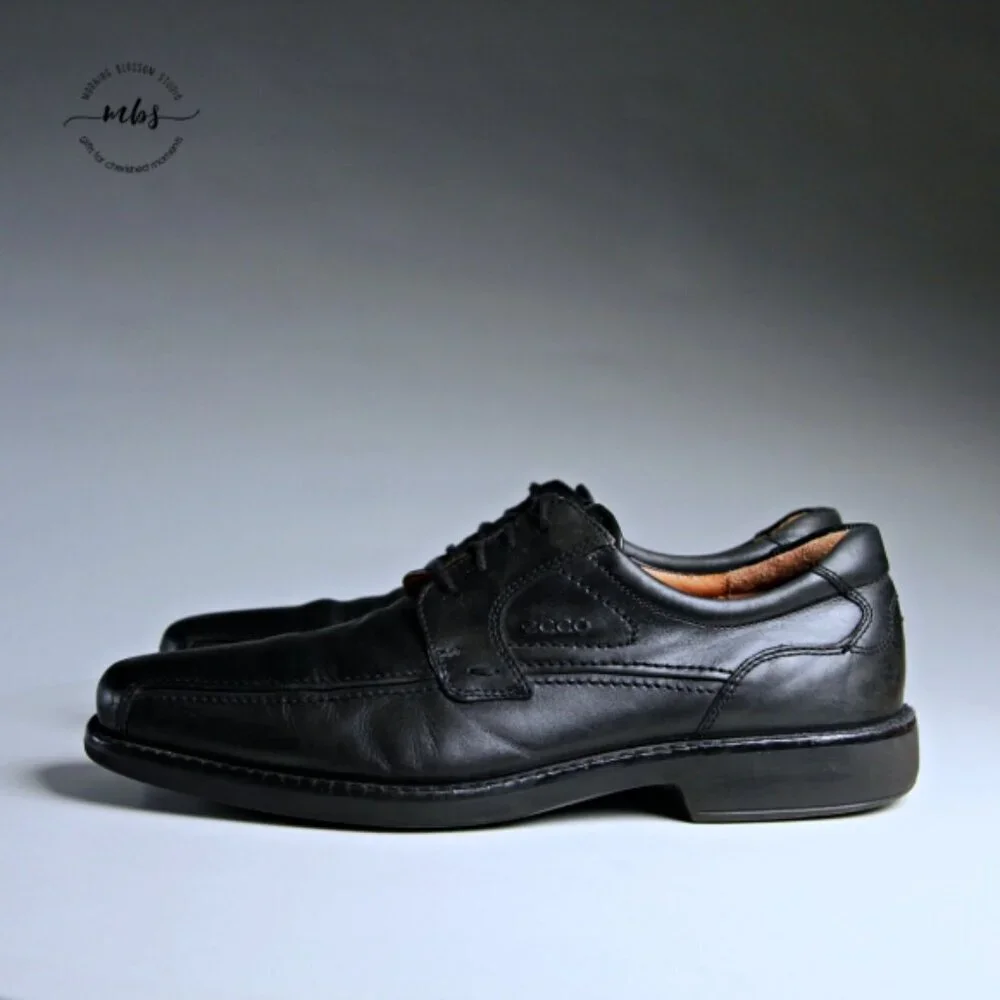 Ecco Lace‎ Up Leather Dress Shoes Black Men 12 - 12-5